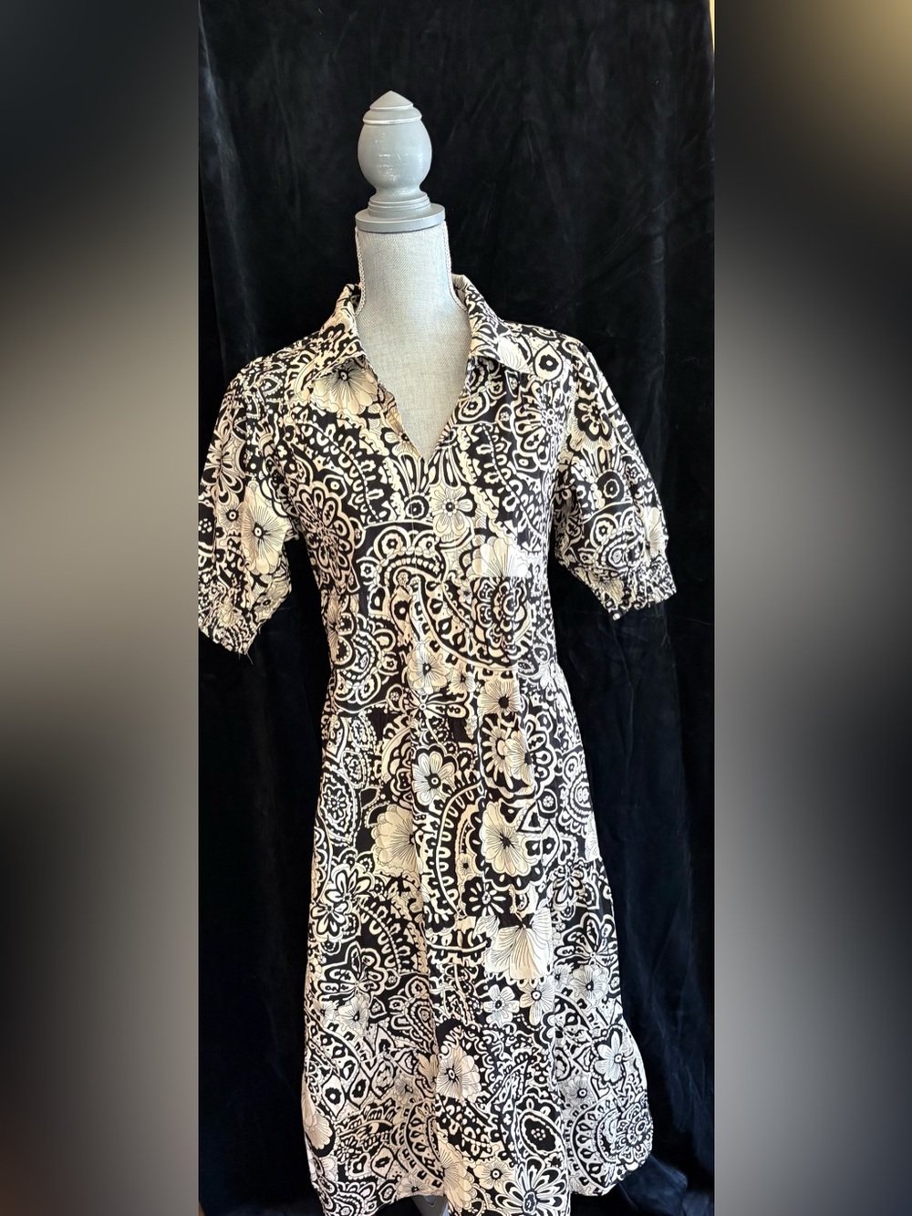 UMGEE Women's Black & White Floral Paisley Tier Midi Dress Size Small Medium